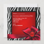 Birthday Party Zebra Elegant Red Black Bow Kaart (Achterkant)