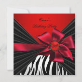 Birthday Party Zebra Elegant Red Black Bow Kaart (Voorkant)