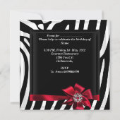 Birthday Party Zebra Elegant Red Black White Kaart (Achterkant)