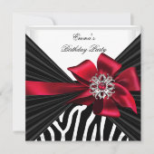 Birthday Party Zebra Elegant Red Black White Kaart (Voorkant)