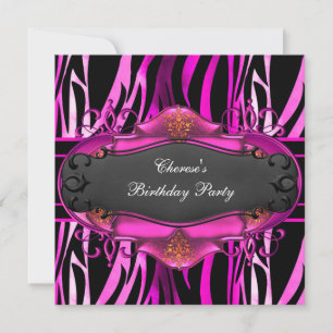 Birthday Party Zebra Hot Pink Animal Prins zwart Kaart