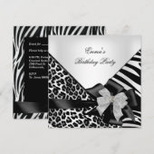 Birthday Party Zebra Leopard Elegant Black white Kaart (Voorkant / Achterkant)