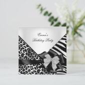 Birthday Party Zebra Leopard Elegant Black white Kaart (Staand voorkant)