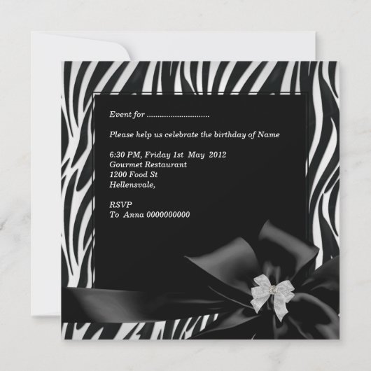 Birthday Party Zebra Leopard Elegant Black white Kaart (Achterkant)