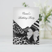 Birthday Party Zebra Leopard Elegant Black white Kaart (Staand voorkant)
