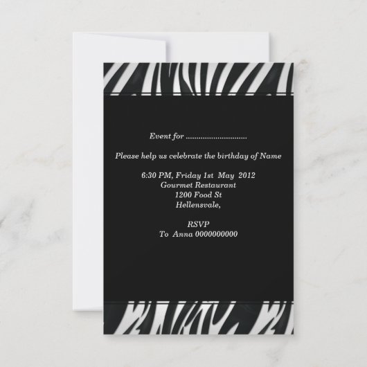 Birthday Party Zebra Leopard Elegant Black white Kaart (Achterkant)