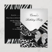 Birthday Party Zebra Leopard Elegant Black white Kaart (Voorkant / Achterkant)