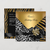 Birthday Party Zebra Leopard Gold Elegant Kaart (Voorkant / Achterkant)