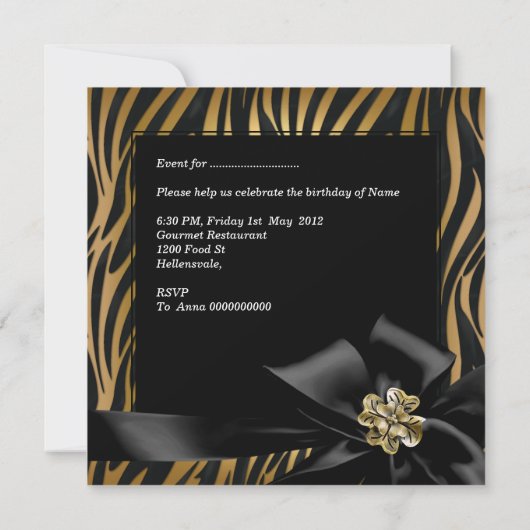 Birthday Party Zebra Leopard Gold Elegant Kaart (Achterkant)
