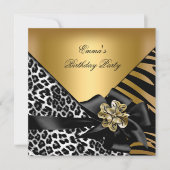 Birthday Party Zebra Leopard Gold Elegant Kaart (Voorkant)