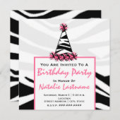 Birthday Party - Zebra Print & Pink Party Pet Kaart (Voorkant / Achterkant)