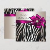 Birthday Party Zebra White Cream Black roze Kaart (Voorkant / Achterkant)
