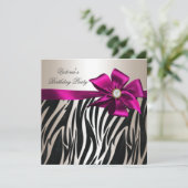 Birthday Party Zebra White Cream Black roze Kaart (Staand voorkant)