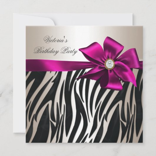 Birthday Party Zebra White Cream Black roze Kaart (Voorkant)