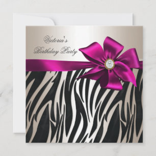 Birthday Party Zebra White Cream Black roze Kaart