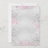 Birthday party zilveren roze glitter ballons meisj kaart (Achterkant)