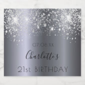 Birthday party zilverglitter monogram sparkling wijnetiket (Enkel label)