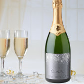 Birthday party zilverglitter monogram sparkling wijnetiket