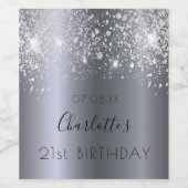 Birthday party zilverglitter monogram wijn etiket (Enkel label)