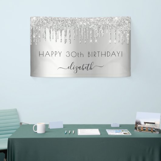 Birthday party zilverglitter sparkle name spandoek (Beurs)