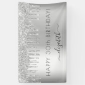 Birthday party zilverglitter sparkle name spandoek (Verticaal)