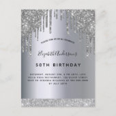 Birthday party zilverglitter sparkle-uitnodiging briefkaart (Voorkant)