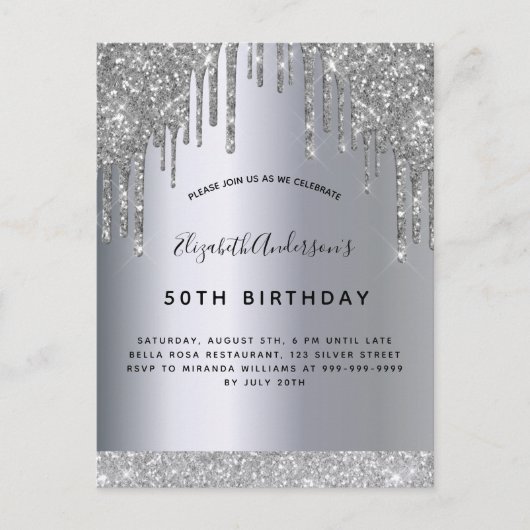 Birthday party zilverglitter sparkle-uitnodiging briefkaart (Voorkant)