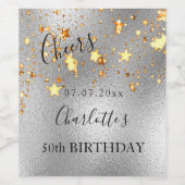 Birthday party zilversterren chic wijn etiket (Enkel label)