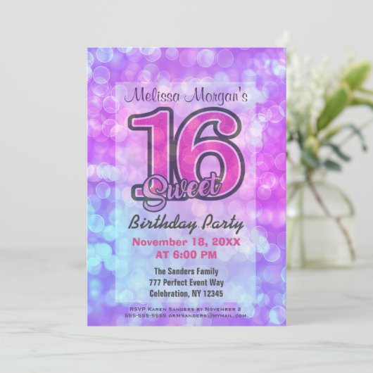 Birthday Party | Zoet 16 Kaart (Staand voorkant)