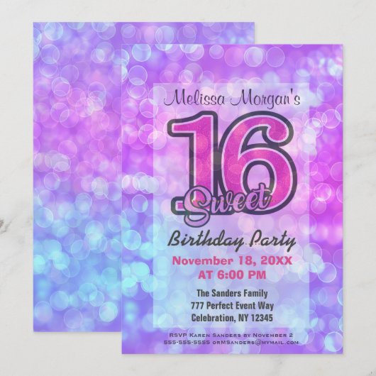 Birthday Party | Zoet 16 Kaart (Voorkant / Achterkant)