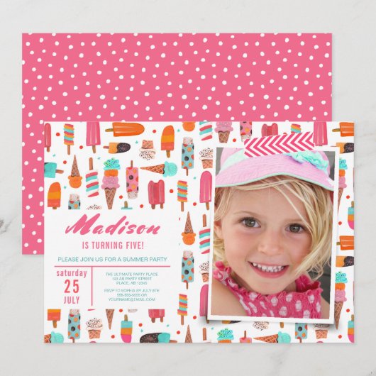 Birthday Party | Zomer consumptie-ijs | Uitnodigin Kaart (Voorkant / Achterkant)