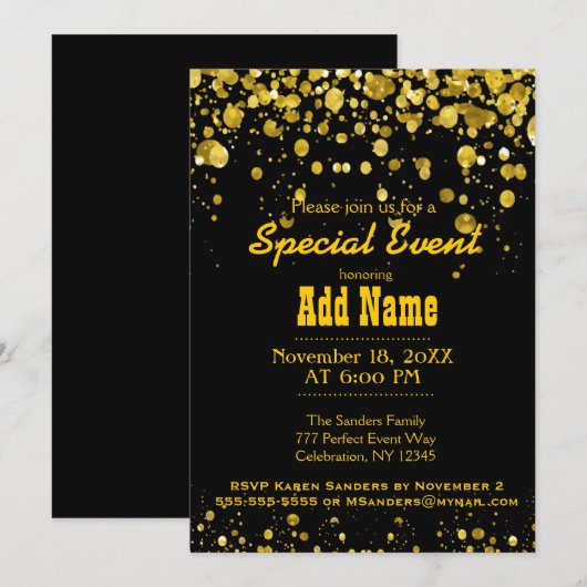 Birthday Party | Zwart en goud Kaart (Voorkant / Achterkant)