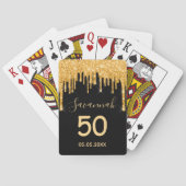 Birthday party zwarte glitter goudspargel pokerkaarten (Achterkant)