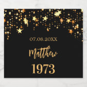 Birthday party zwarte gouden sterren jaar geboren sparkling wijnetiket (Enkel label)