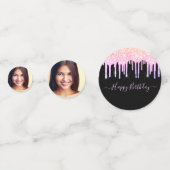 Birthday party zwarte regenbooglitter foto roze confetti (Achterkanten)