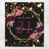 Birthday party zwarte sterren burgundy florals naa wijn etiket (Enkel label)