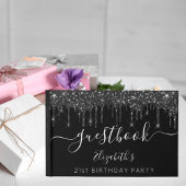 Birthday party zwarte witte glitter druipt naam gastenboek
