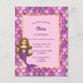 Birthday partyn Mermaid princess roze paars Briefkaart (Voorkant)