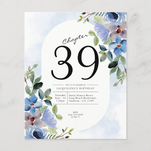 Birthday Pastel Blue Floral Invitation Flyer (Voorkant)