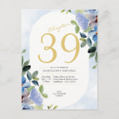 Birthday Pastel Blue Floral Uitnodiging Briefkaart (Voorkant)