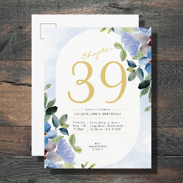 Birthday Pastel Blue Floral Uitnodiging Briefkaart