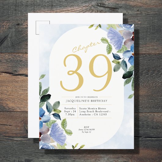 Birthday Pastel Blue Floral Uitnodiging Briefkaart