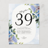 Birthday Pastel Blue Floral Uitnodiging Briefkaart (Voorkant)