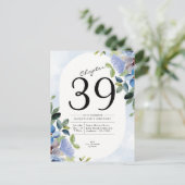 Birthday Pastel Blue Floral Uitnodiging Briefkaart (Staand voorkant)