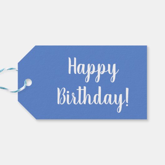 Birthday Pastel Blue White Typografie Cadeaulabel (Achterkant Horizontaal)