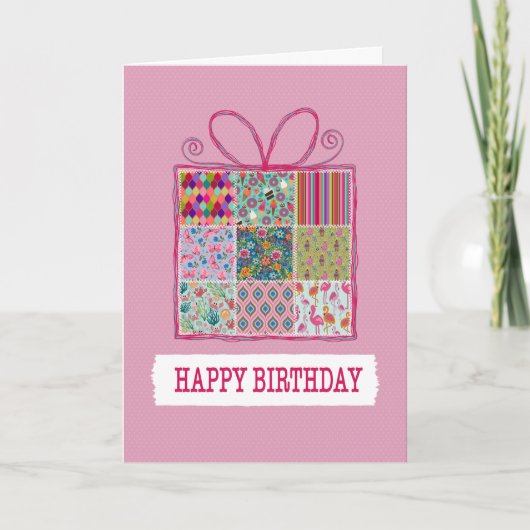 Birthday Patchwork Cadeau Kaart (Voorkant)