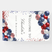 Birthday patriotic red white blue balloons welcome spandoek (Horizontaal)