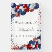 Birthday patriotic red white blue balloons welcome spandoek (Verticaal)