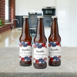 Birthday patriotic USA rode witte blauwe vlag Bier Etiket