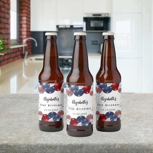 Birthday patriotic USA rode witte blauwe vlag Bier Etiket